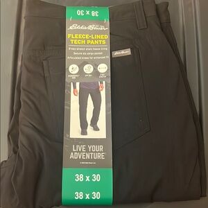 Eddie Bauer Black Fleece-Lined Adventure Pants. 38x30. NWT